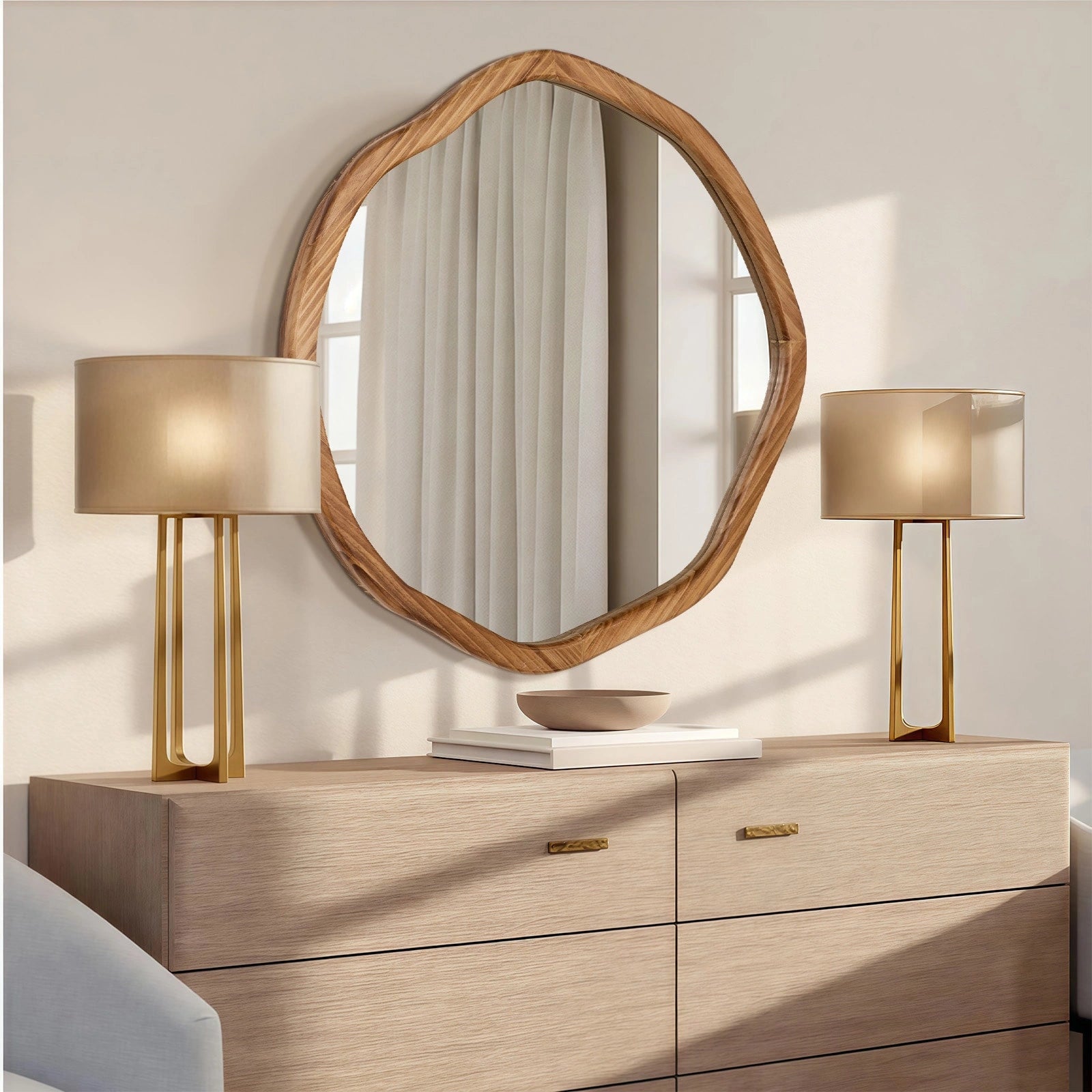 Round Wood Mirror 24 Inch Circle Wall Mirror