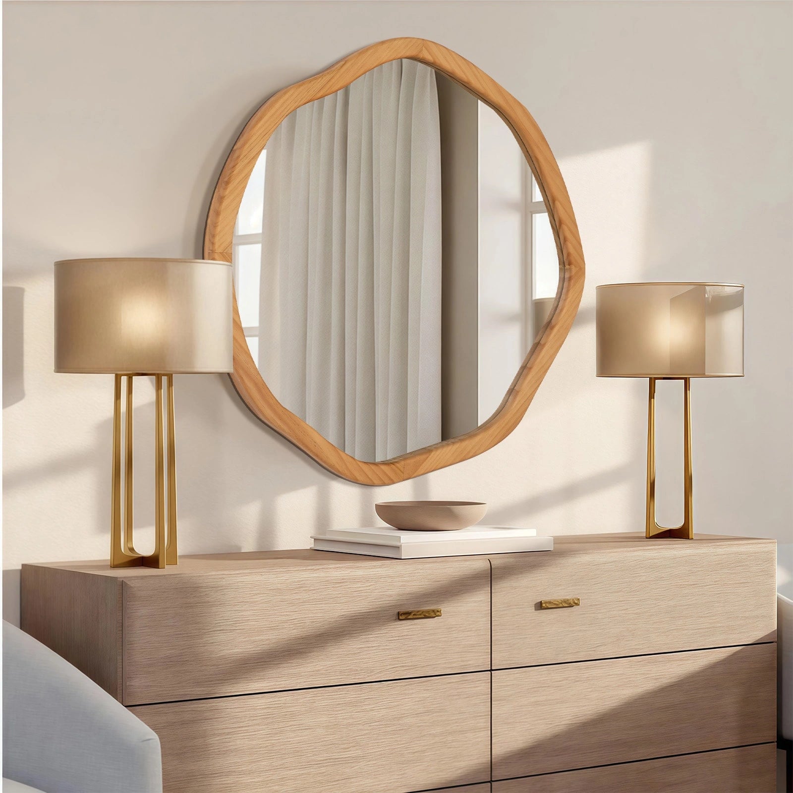 Round Wood Mirror 24 Inch Circle Wall Mirror