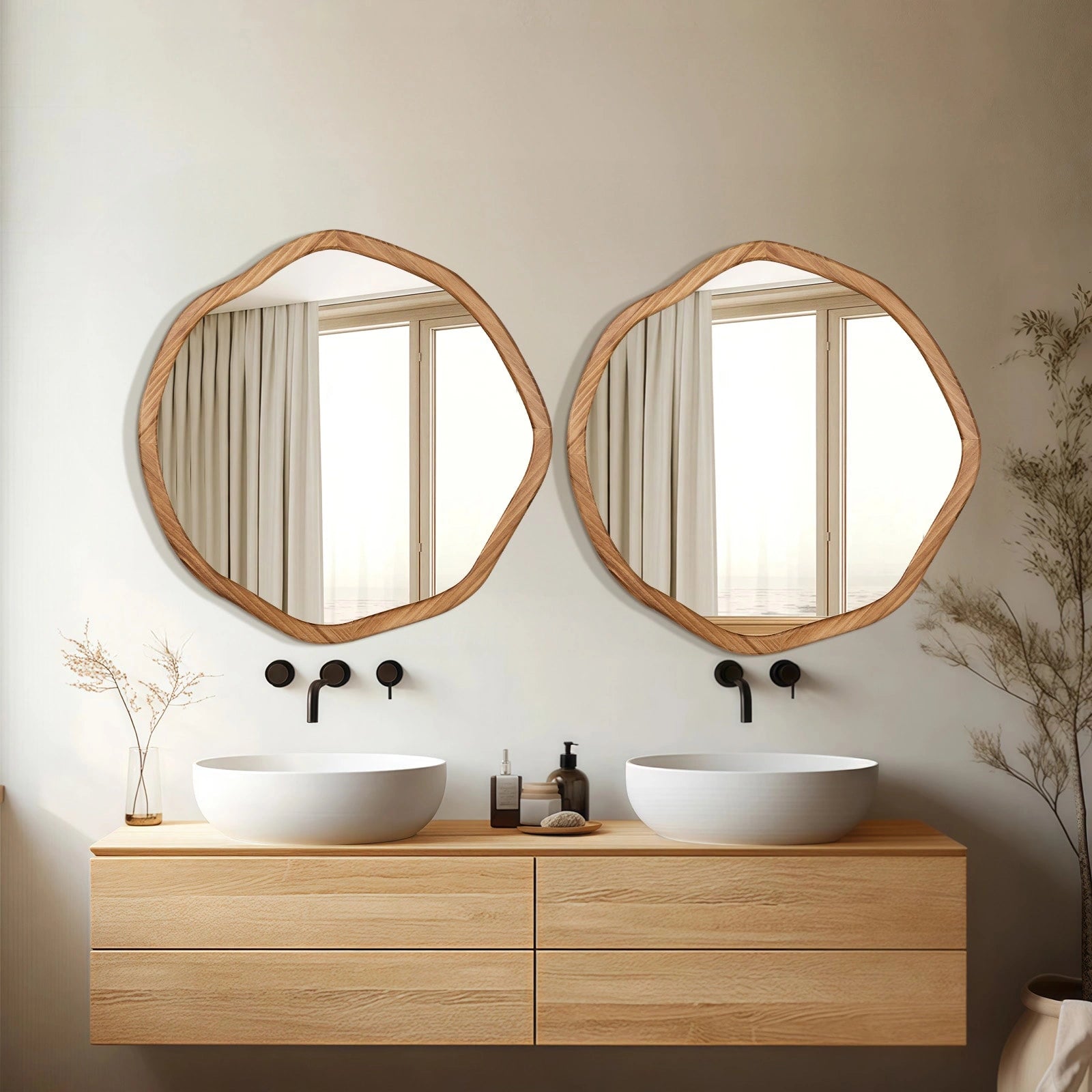 Round Wood Mirror 24 Inch Circle Wall Mirror