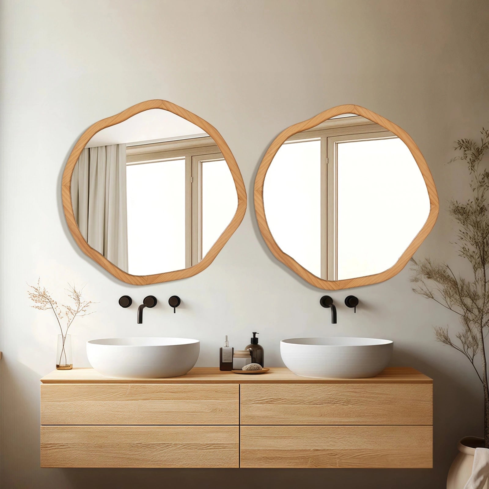 Round Wood Mirror 24 Inch Circle Wall Mirror