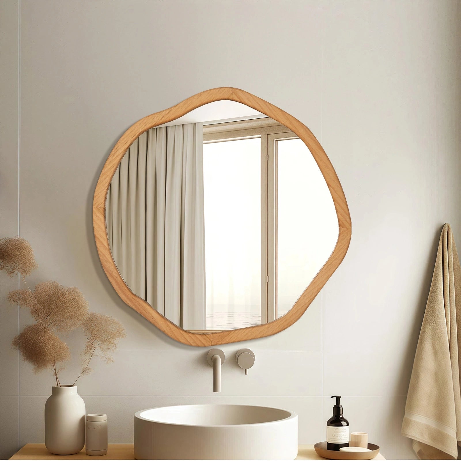 Round Wood Mirror 24 Inch Circle Wall Mirror
