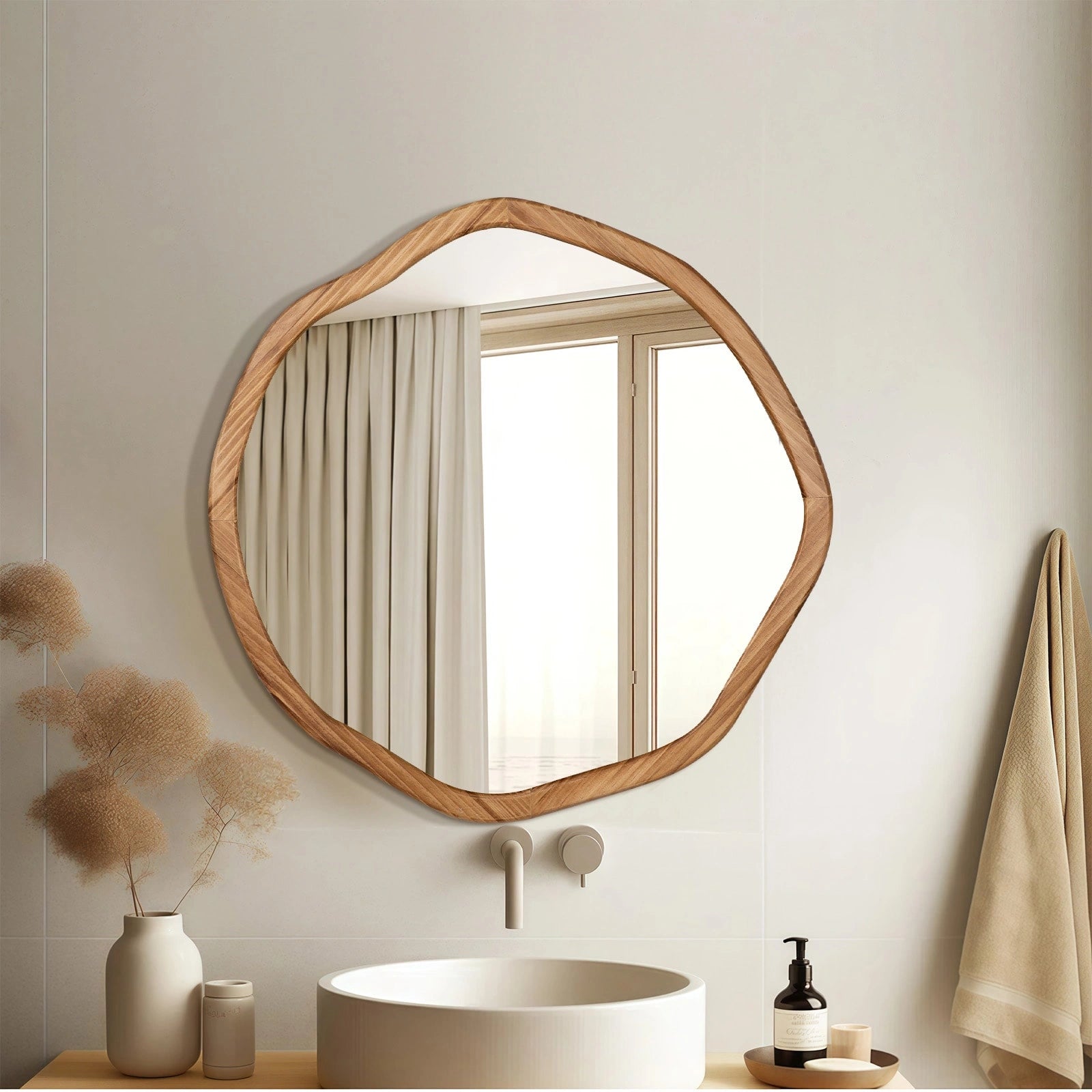 Round Wood Mirror 24 Inch Circle Wall Mirror
