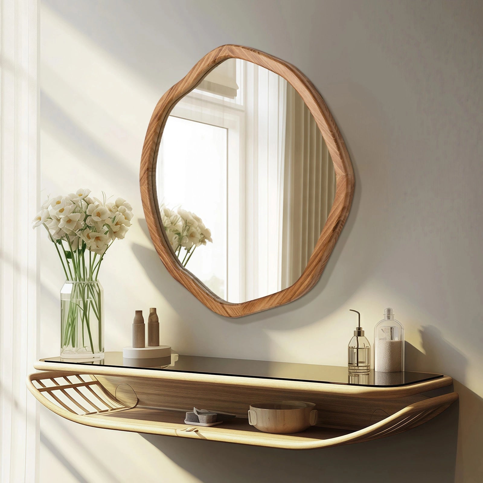 Round Wood Mirror 24 Inch Circle Wall Mirror