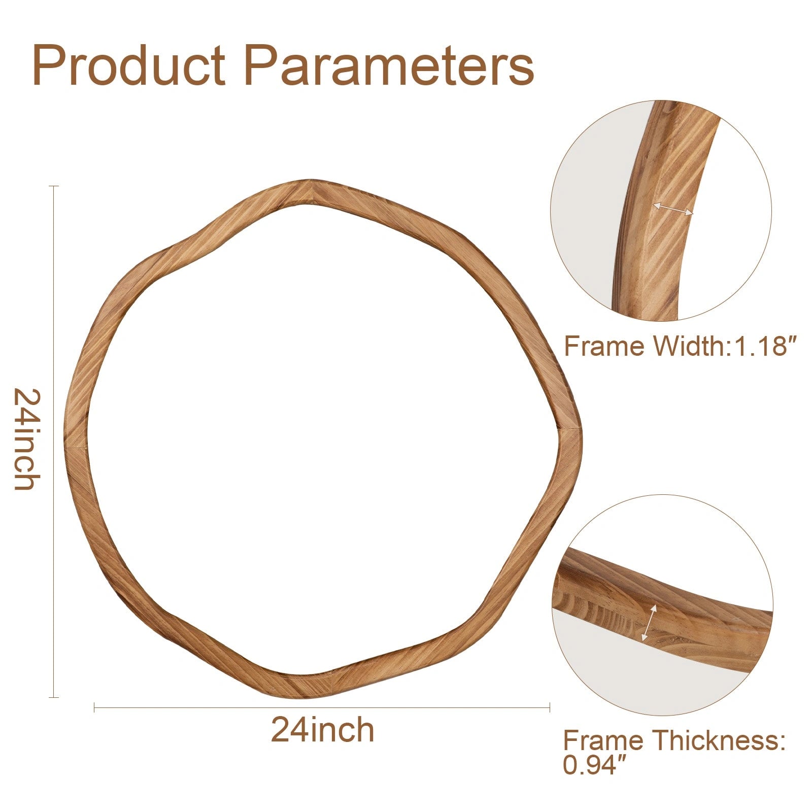 Round Wood Mirror 24 Inch Circle Wall Mirror