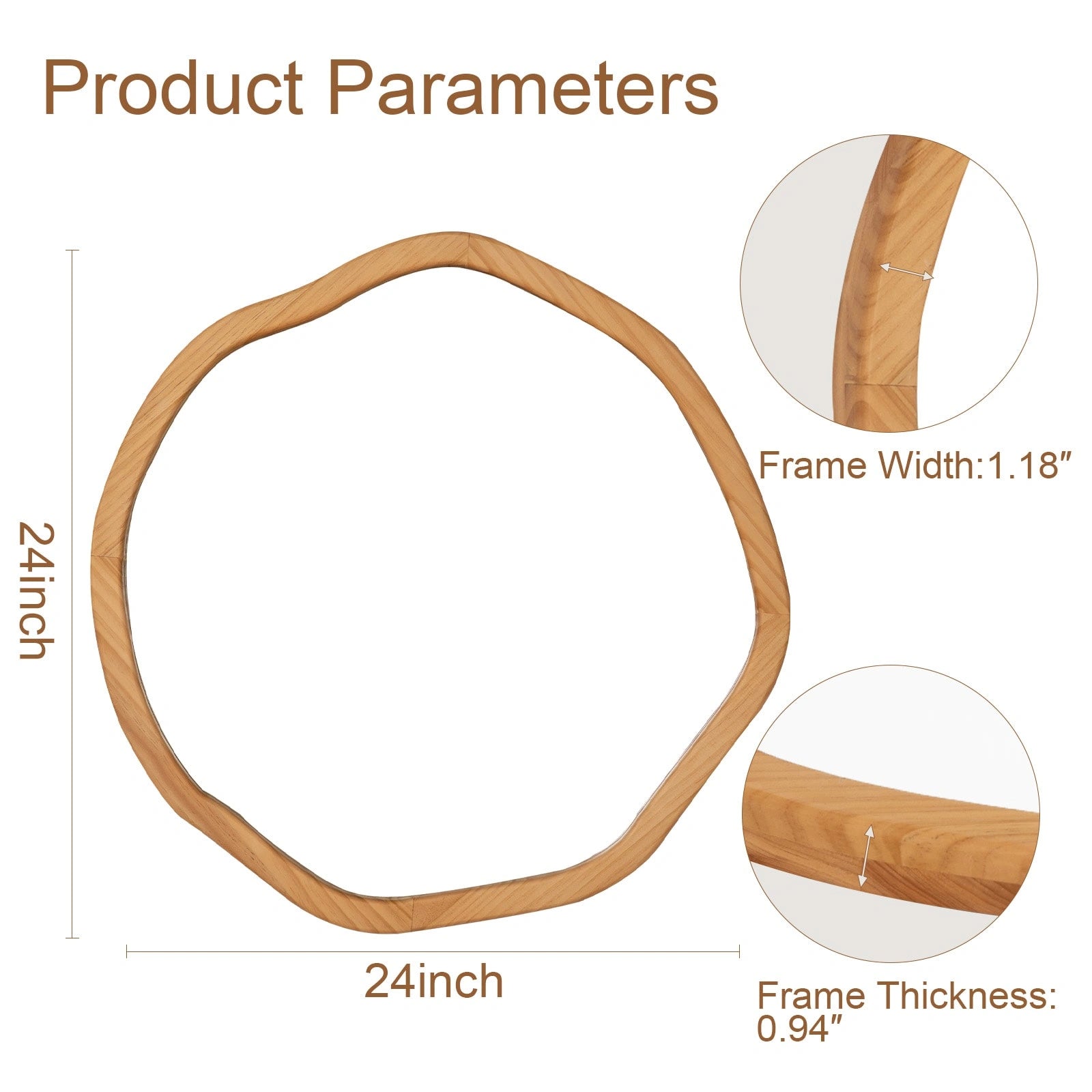 Round Wood Mirror 24 Inch Circle Wall Mirror