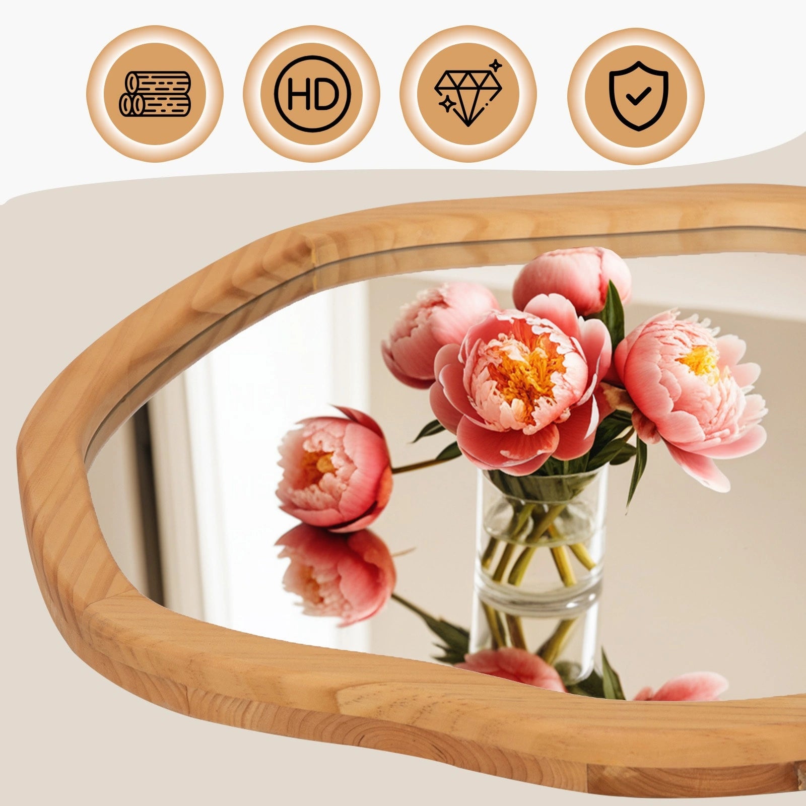 Round Wood Mirror 24 Inch Circle Wall Mirror