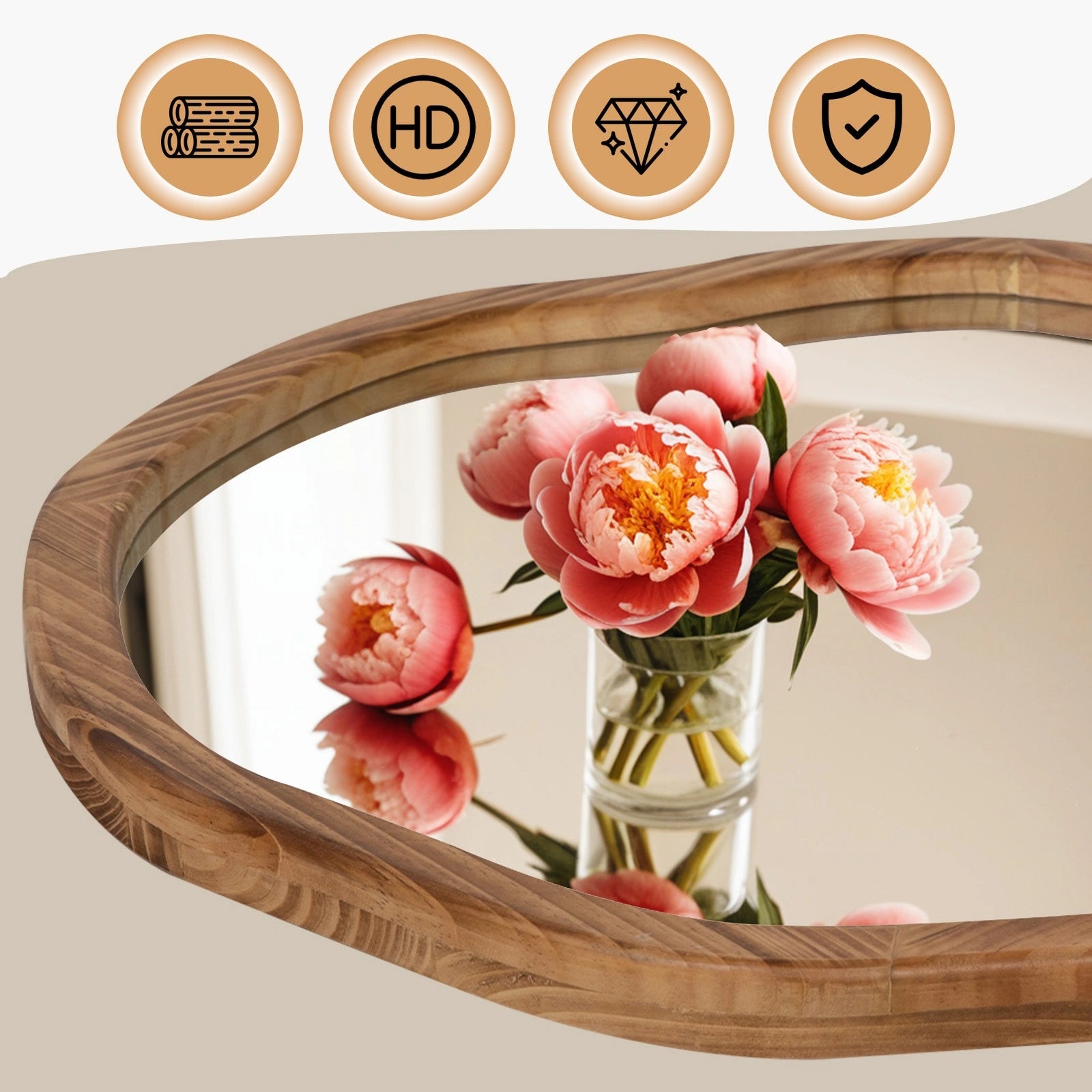 Round Wood Mirror 24 Inch Circle Wall Mirror