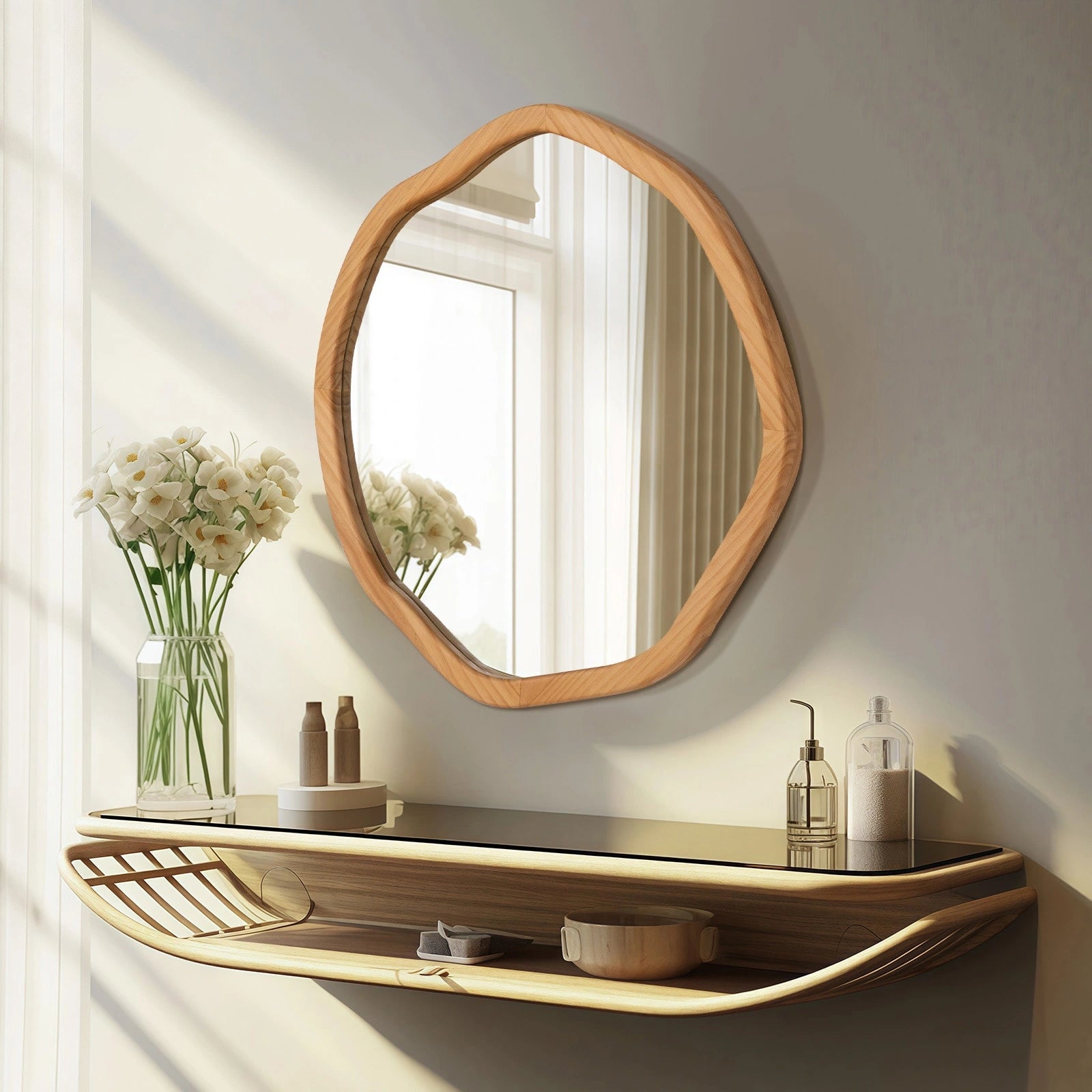 Round Wood Mirror 24 Inch Circle Wall Mirror