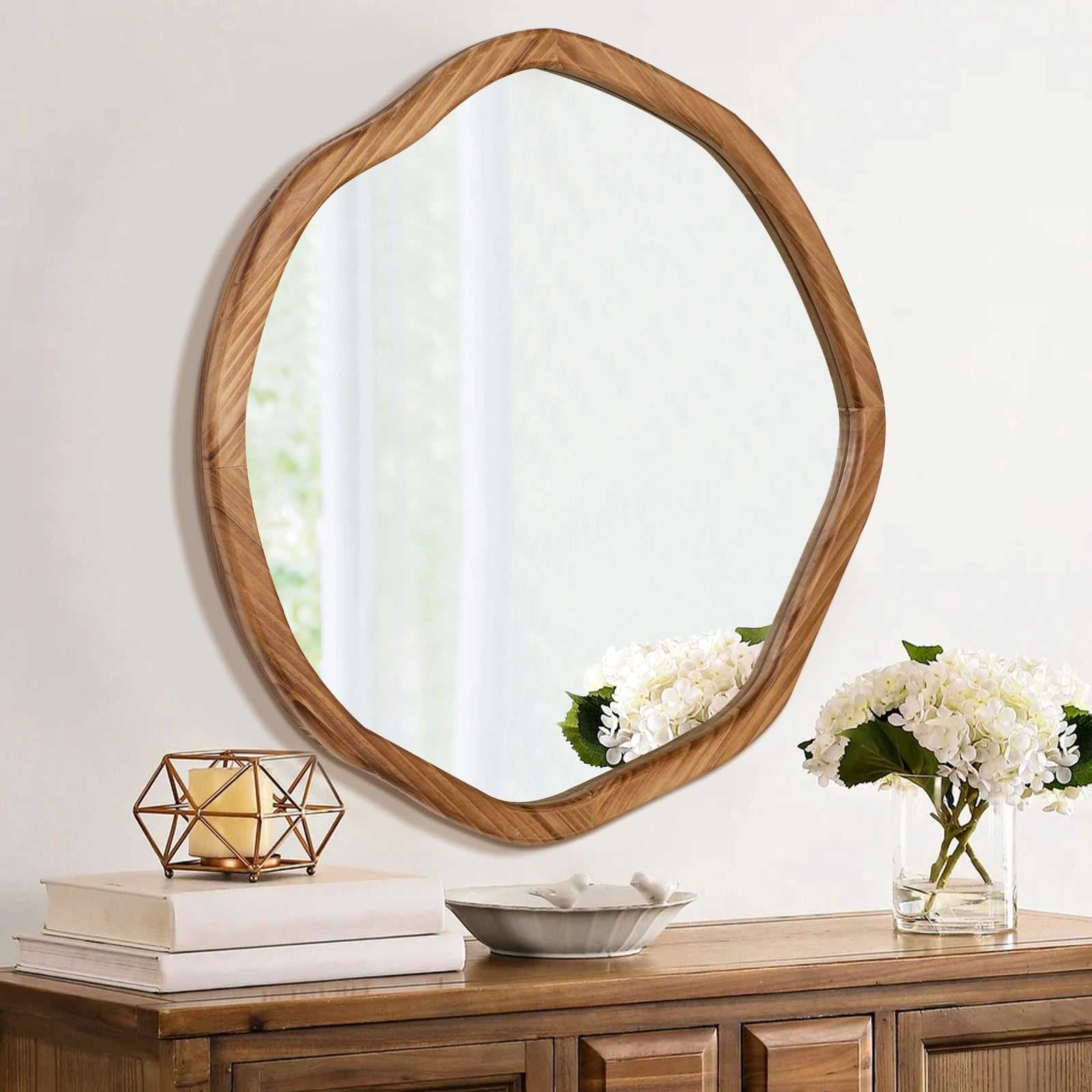 Round Wood Mirror 24 Inch Circle Wall Mirror