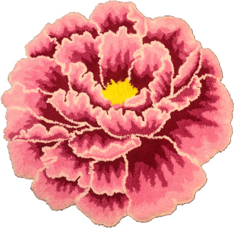 Judy Dre am Red Flowers Shape Round Area Rugs Handmade Sunflowers Rug for Bedroom/Living Room/Kitchen/Bathroom/Bedside Floor Mat Non-Slip Washable Floral Doormat 35.4" X 35.4"