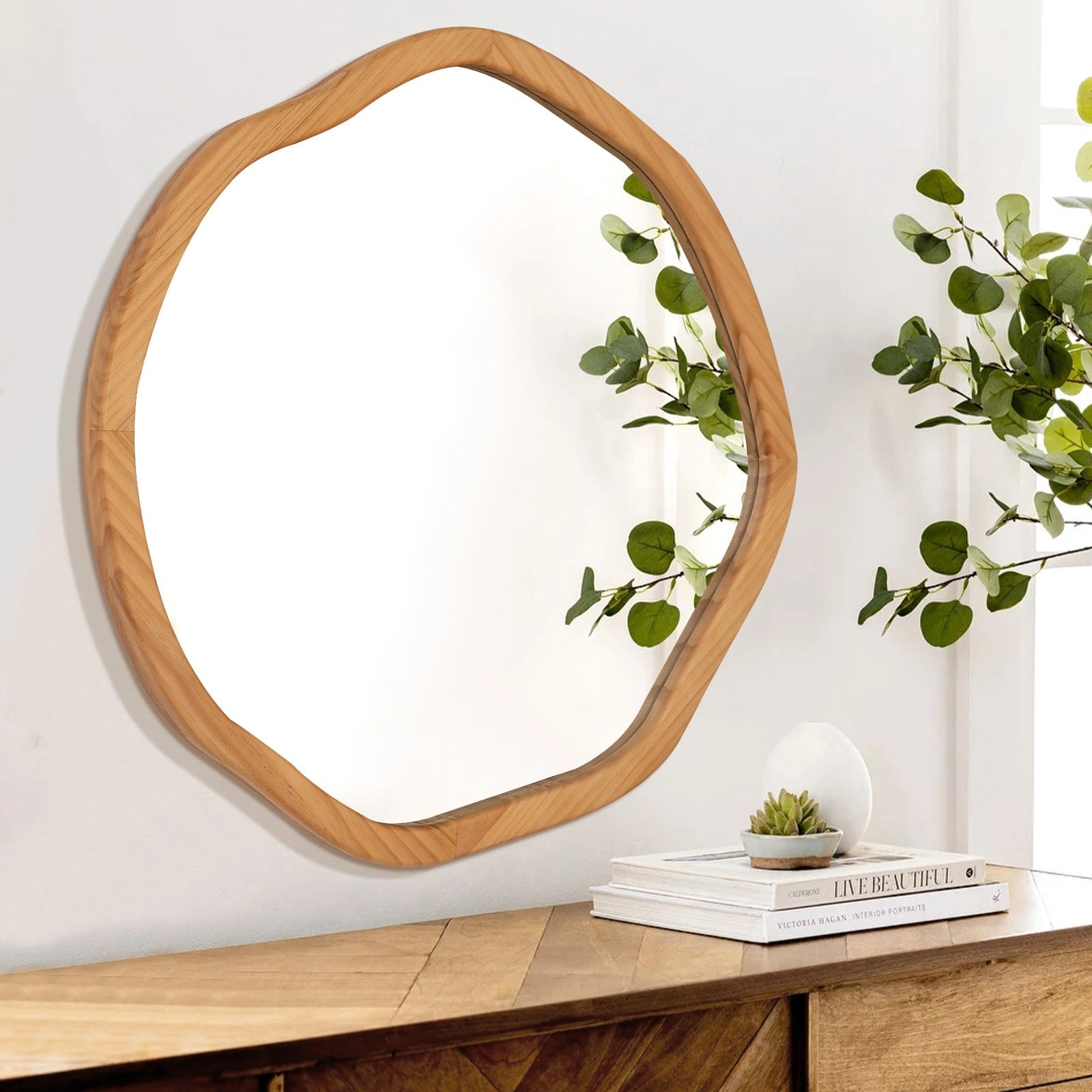 Round Wood Mirror 24 Inch Circle Wall Mirror