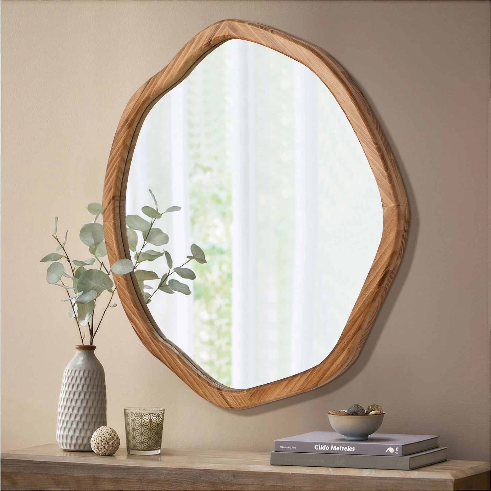 Round Wood Mirror 24 Inch Circle Wall Mirror