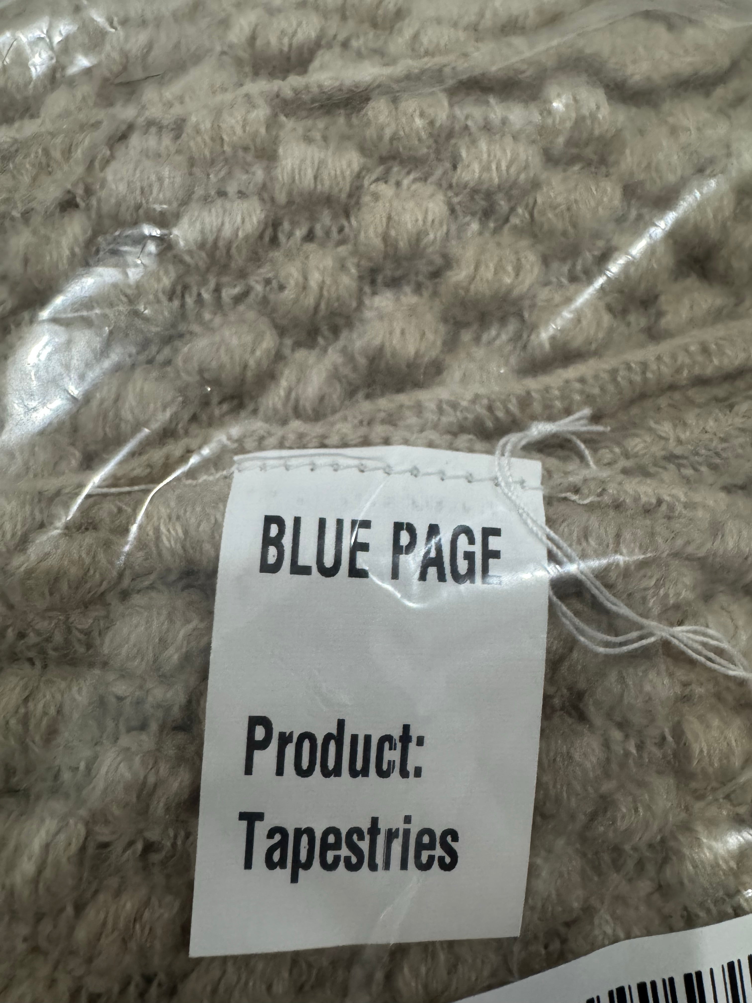 Blue Page Textured Woven Tapestry with Fringe – Warm Taupe
