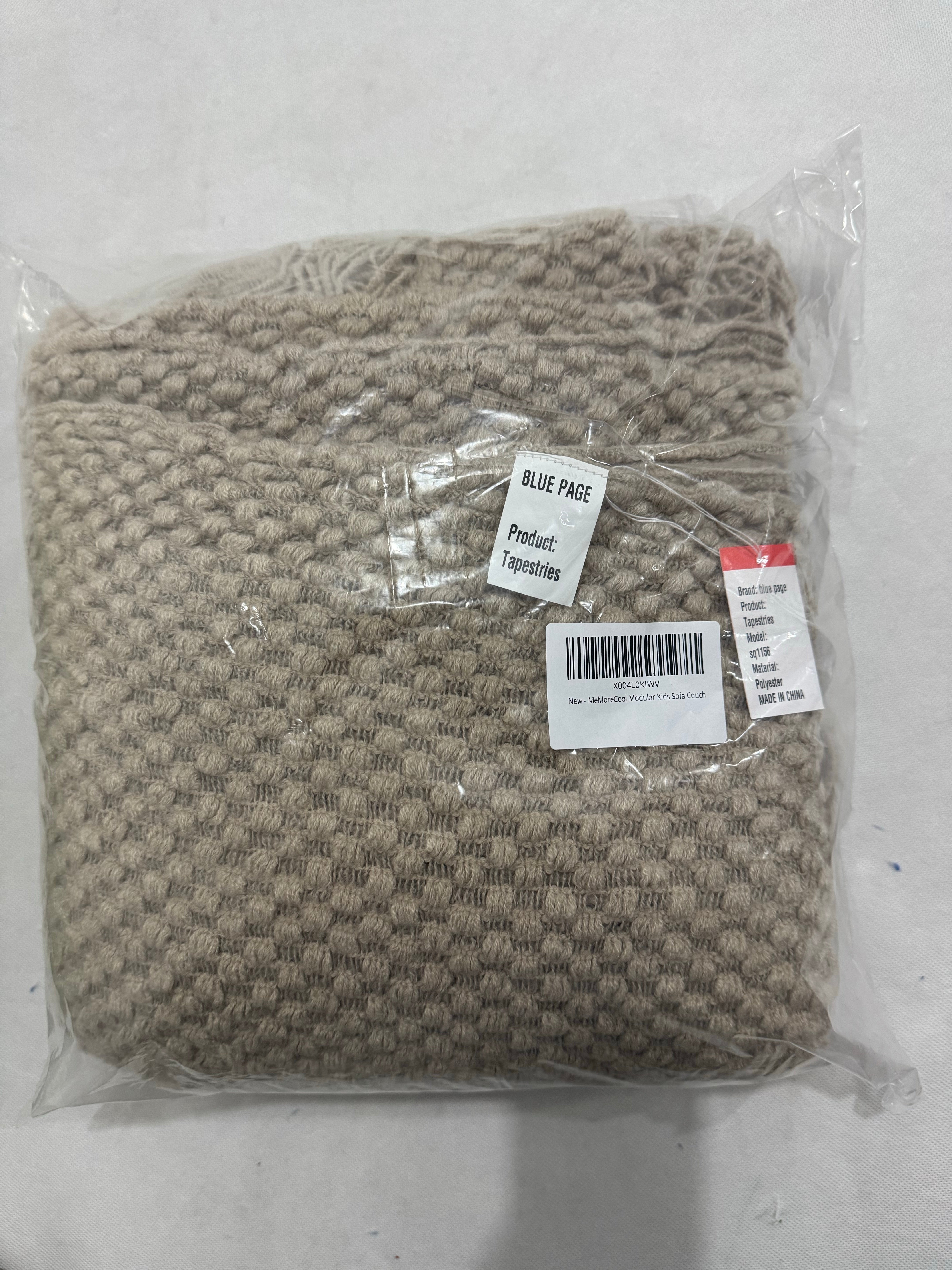 Blue Page Textured Woven Tapestry with Fringe – Warm Taupe