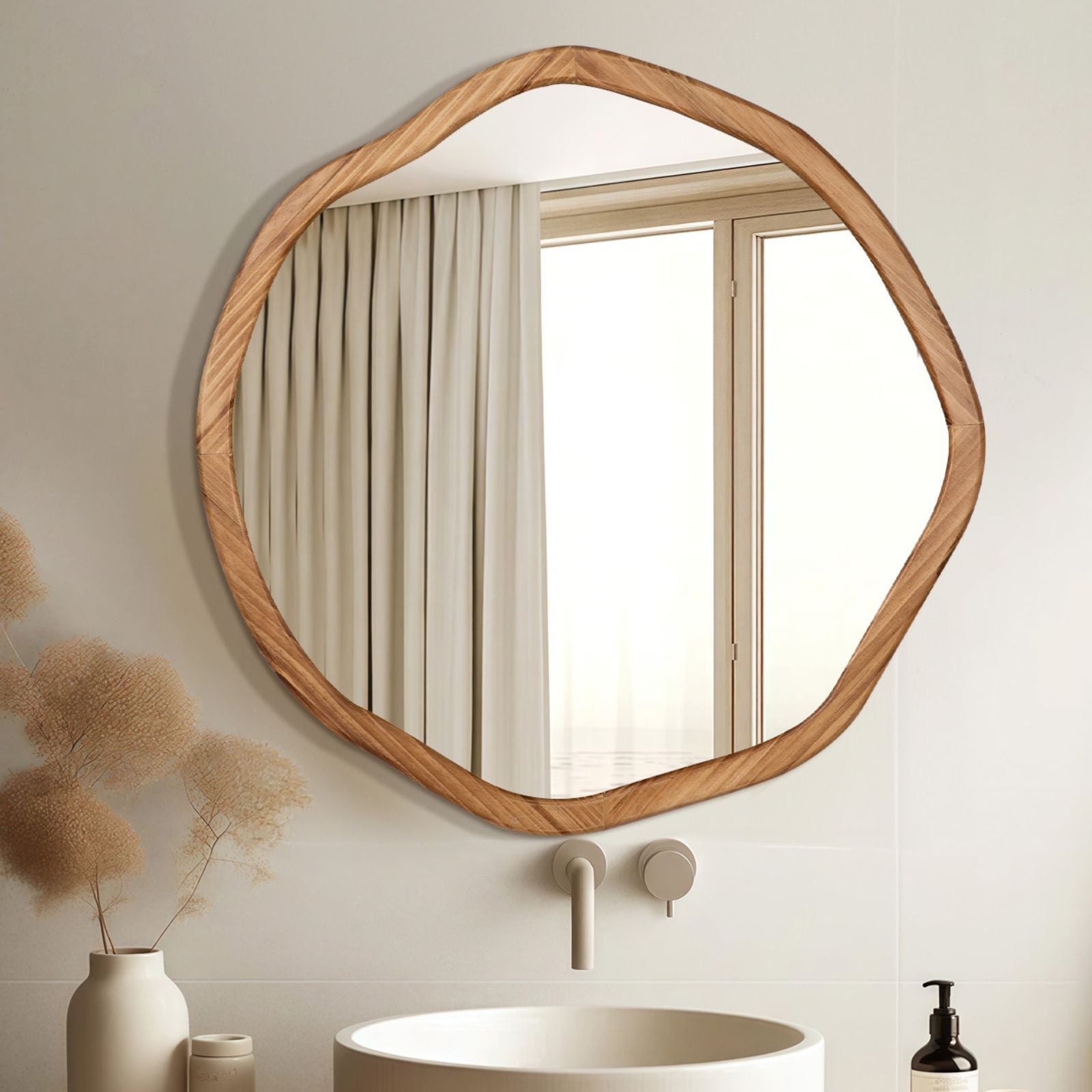 Round Wood Mirror 24 Inch Circle Wall Mirror