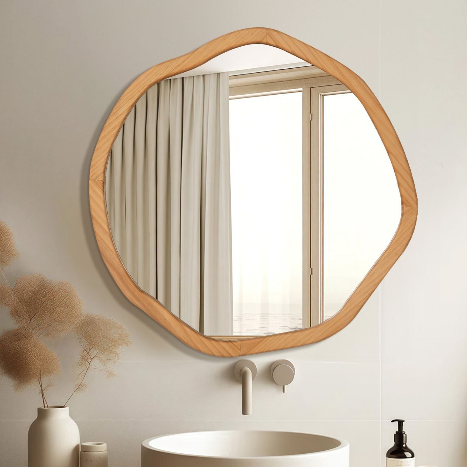 Round Wood Mirror 24 Inch Circle Wall Mirror