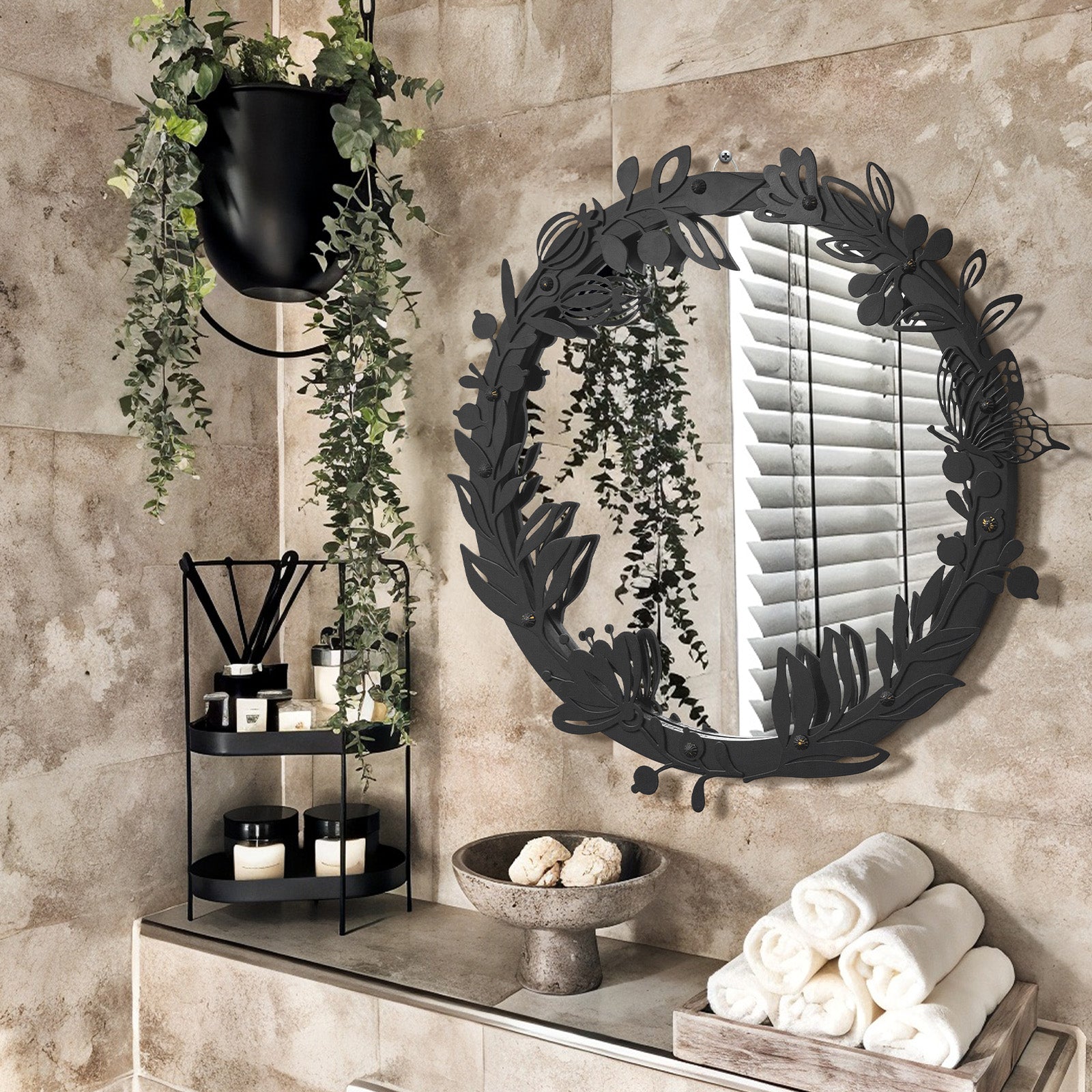 blue page Decorative Round Mirror for Wall Decor