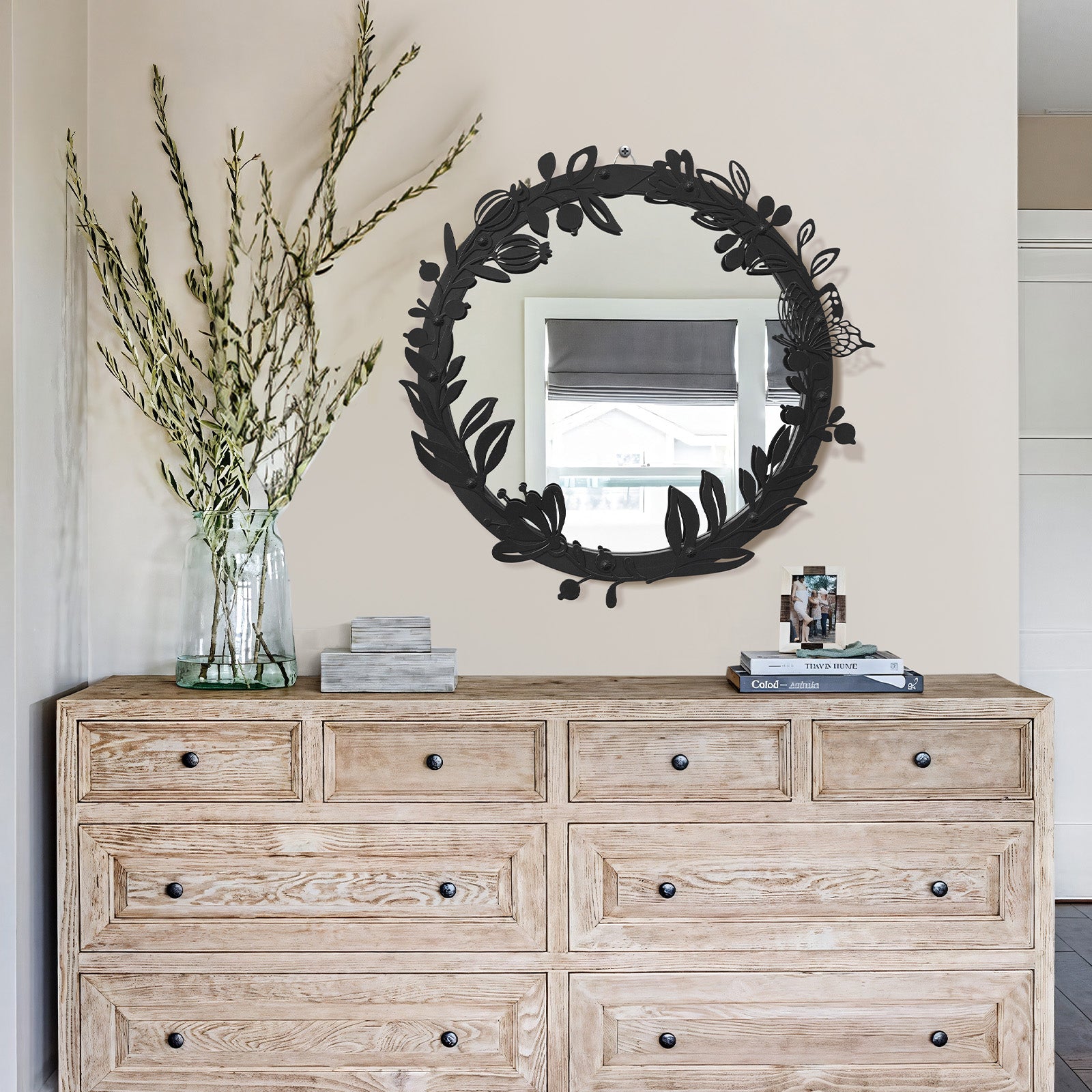 blue page Decorative Round Mirror for Wall Decor