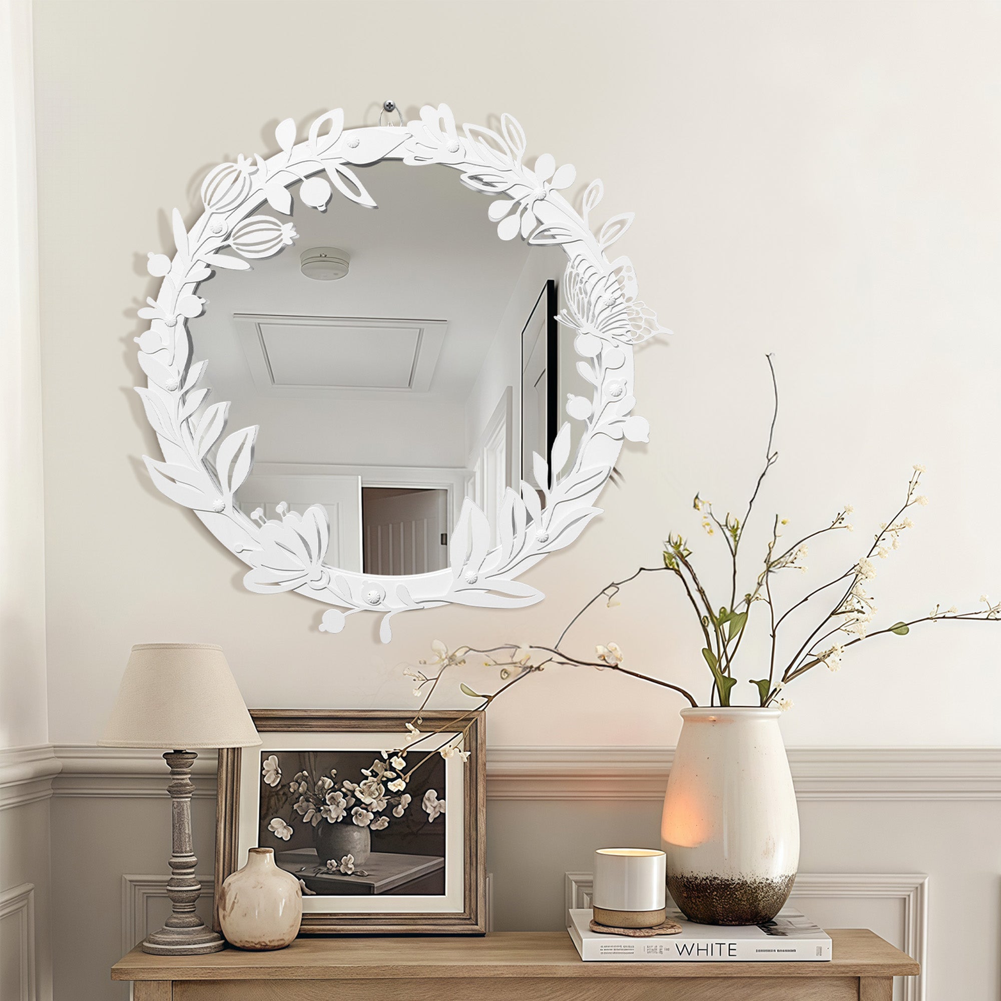 blue page Decorative Round Mirror for Wall Decor