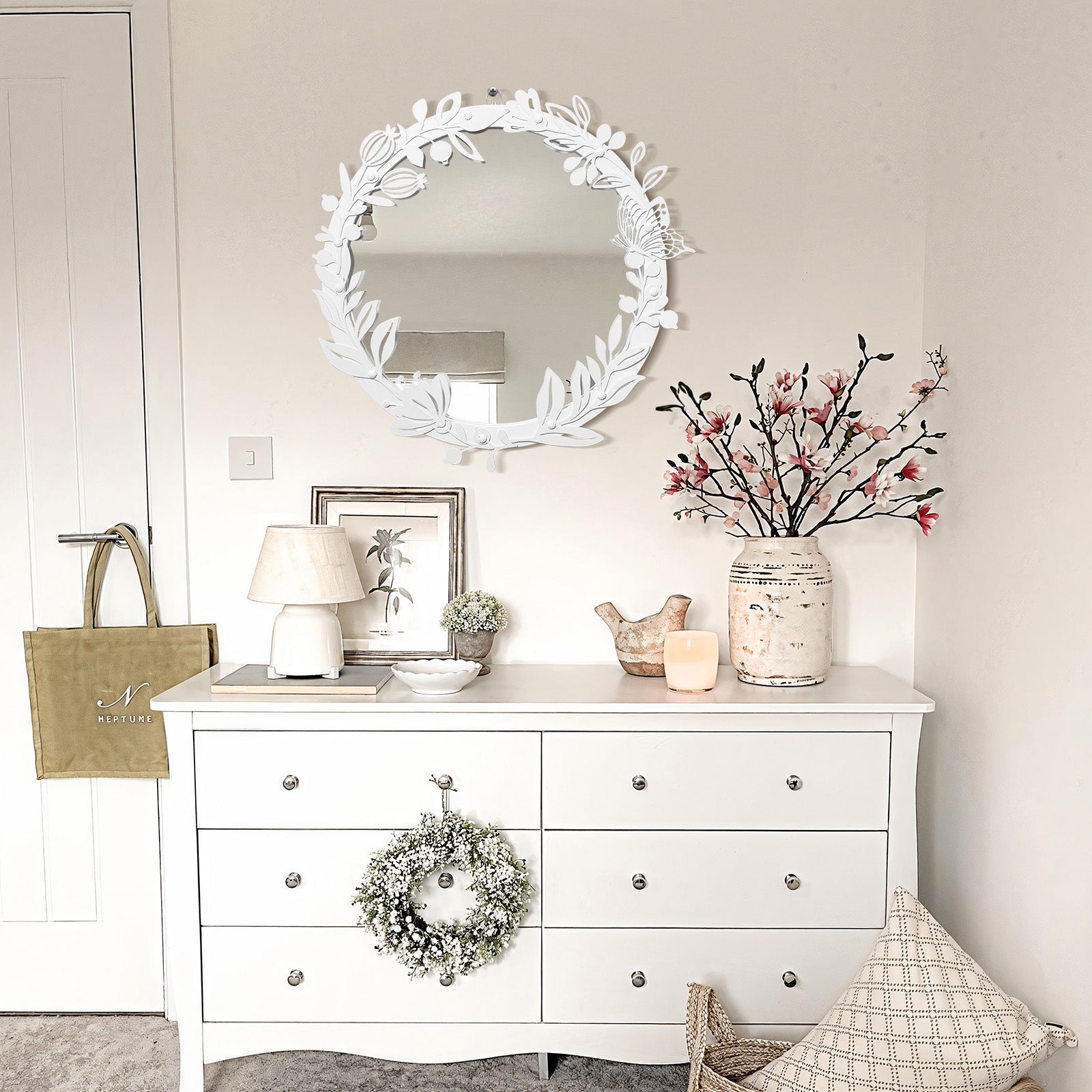 blue page Decorative Round Mirror for Wall Decor