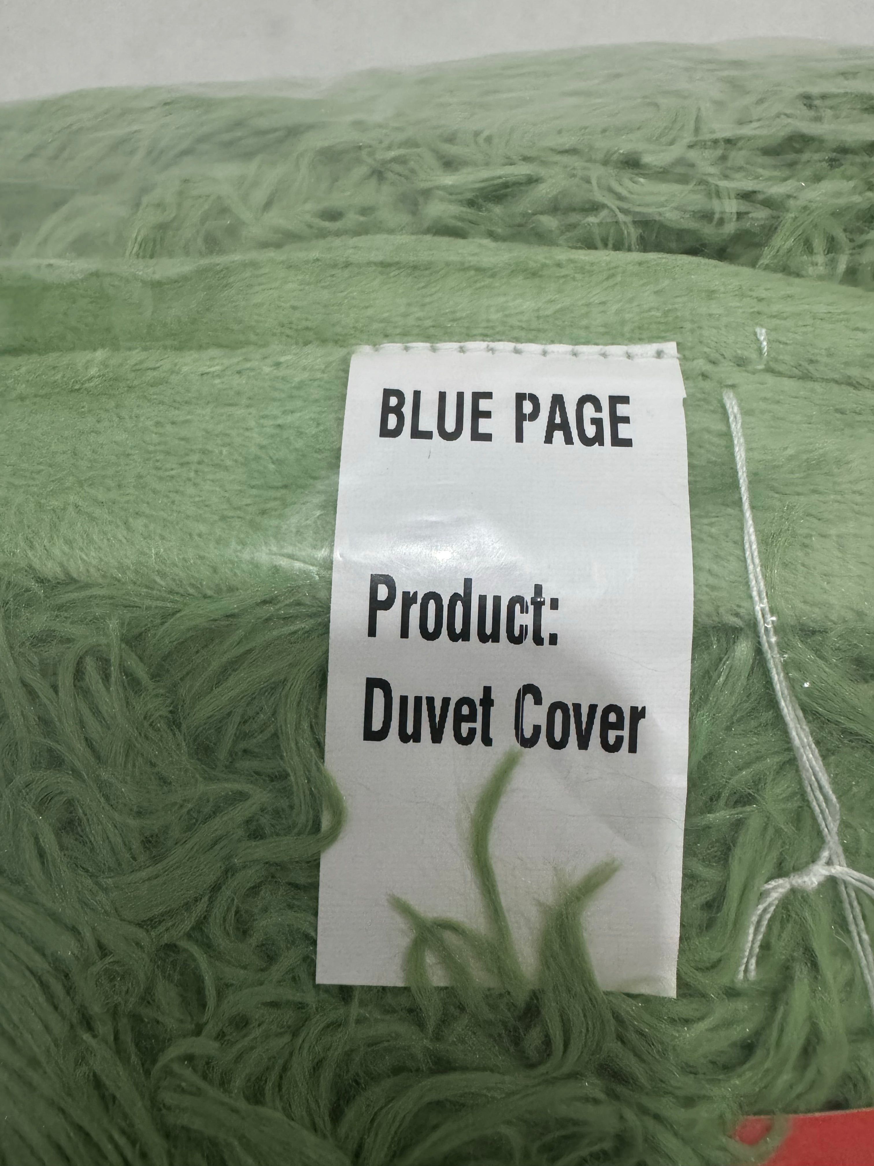 Blue Page Shaggy Plush Duvet Cover – Moss Green
