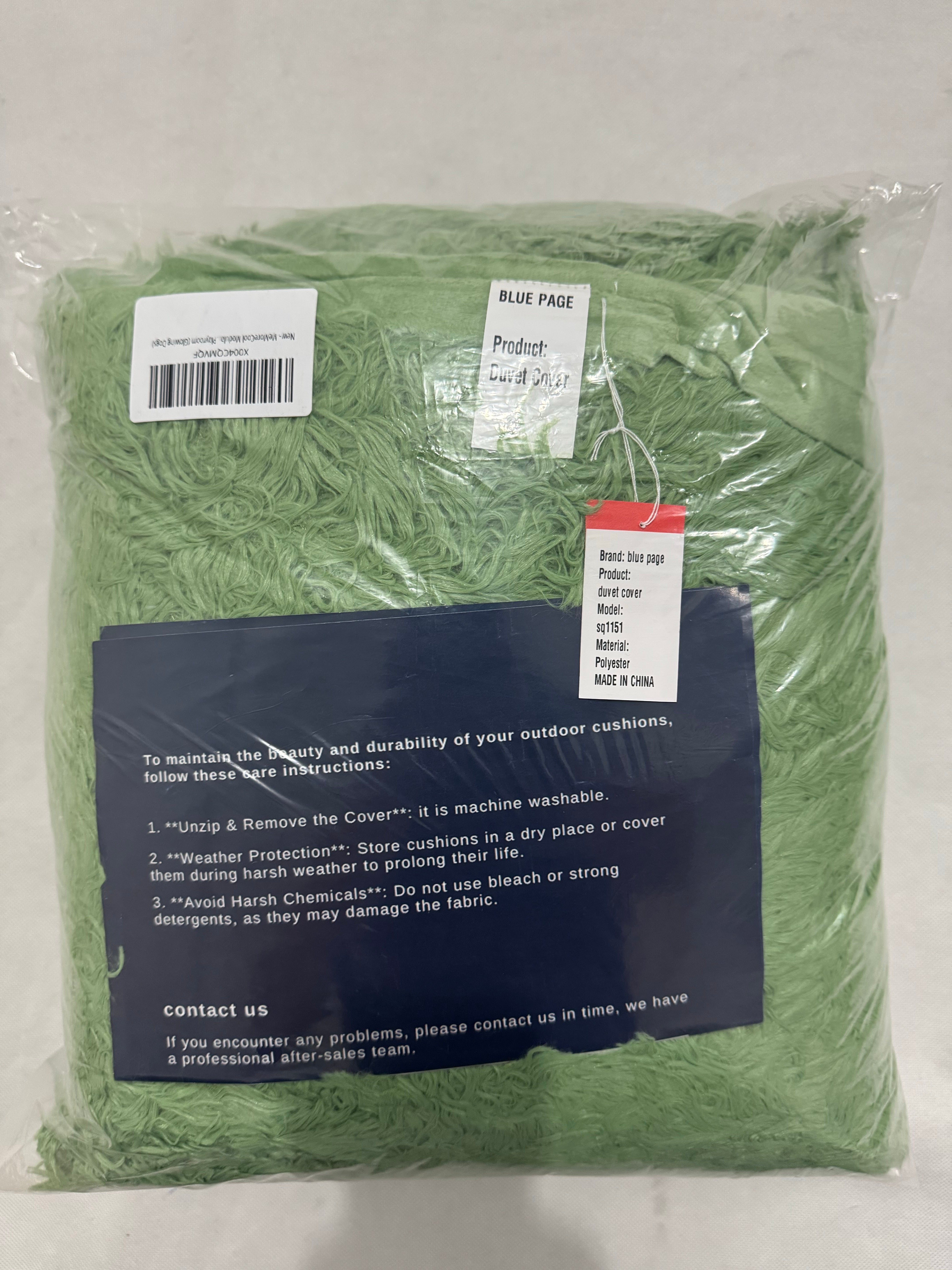 Blue Page Shaggy Plush Duvet Cover – Moss Green