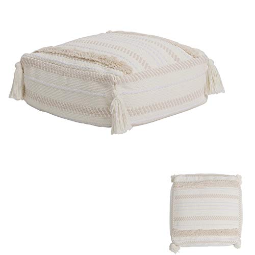 blue page Boho Neutral Decorative Square Unstuffed Pouf - Beige Braided Handwoven Casual Ottoman Pouf Cover with Tassels & Soft Tufted, Cute Foot Rest/Cushion for Bedroom Living Room