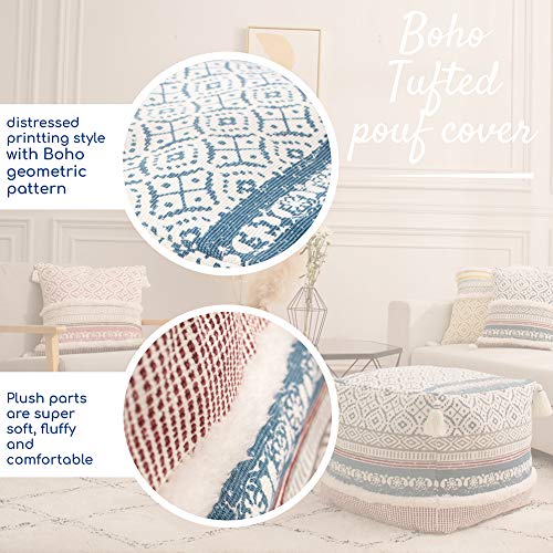 blue page Boho Tufted Decorative Unstuffed Pouf