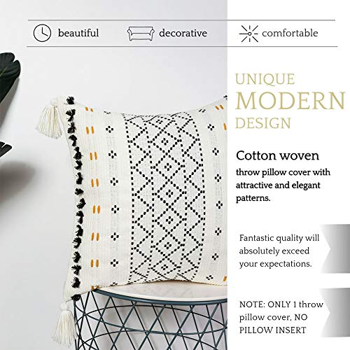 blue page Cotton Weave Boho Decorative Throw Pillow Covers, Tufted Pillow Cover for Couch Sofa Bedroom Living Room, Indoor Outdoor Pillow Cases with Tassels