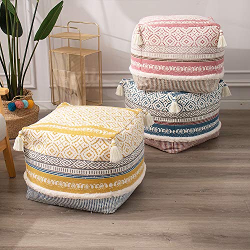 blue page Boho Tufted Decorative Unstuffed Pouf