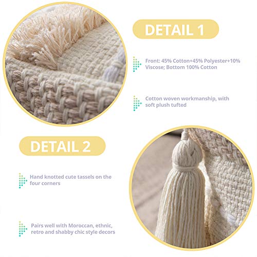 blue page Boho Neutral Decorative Square Unstuffed Pouf - Beige Braided Handwoven Casual Ottoman Pouf Cover with Tassels & Soft Tufted, Cute Foot Rest/Cushion for Bedroom Living Room