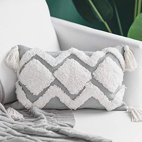 blue page Boho Neutral Decorative Pillow Cover with Tassel