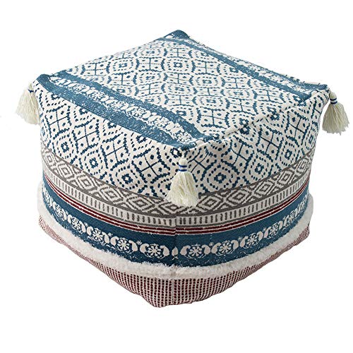 blue page Boho Tufted Decorative Unstuffed Pouf