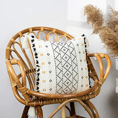 blue page Cotton Weave Boho Decorative Throw Pillow Covers, Tufted Pillow Cover for Couch Sofa Bedroom Living Room, Indoor Outdoor Pillow Cases with Tassels