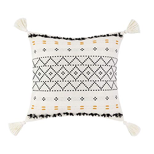 blue page Cotton Weave Boho Decorative Throw Pillow Covers, Tufted Pillow Cover for Couch Sofa Bedroom Living Room, Indoor Outdoor Pillow Cases with Tassels