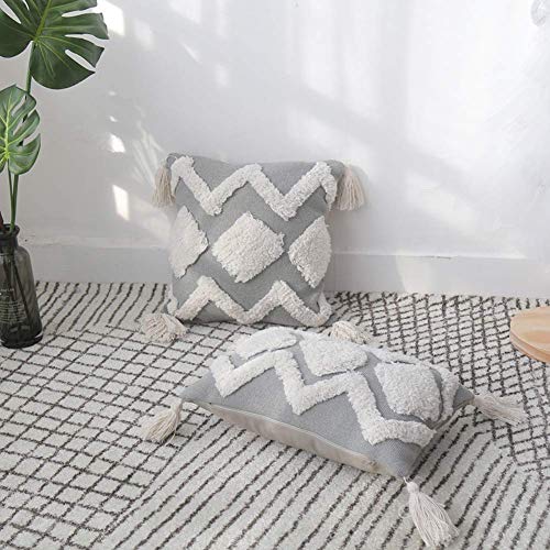 blue page Boho Neutral Decorative Pillow Cover with Tassel
