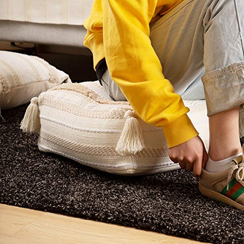 blue page Boho Neutral Decorative Square Unstuffed Pouf - Beige Braided Handwoven Casual Ottoman Pouf Cover with Tassels & Soft Tufted, Cute Foot Rest/Cushion for Bedroom Living Room