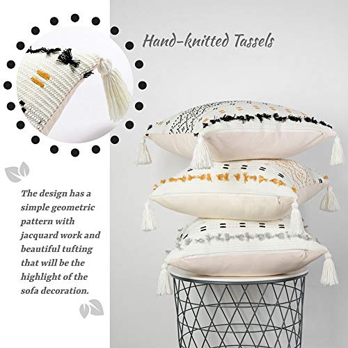 blue page Cotton Weave Boho Decorative Throw Pillow Covers, Tufted Pillow Cover for Couch Sofa Bedroom Living Room, Indoor Outdoor Pillow Cases with Tassels