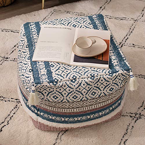 blue page Boho Tufted Decorative Unstuffed Pouf
