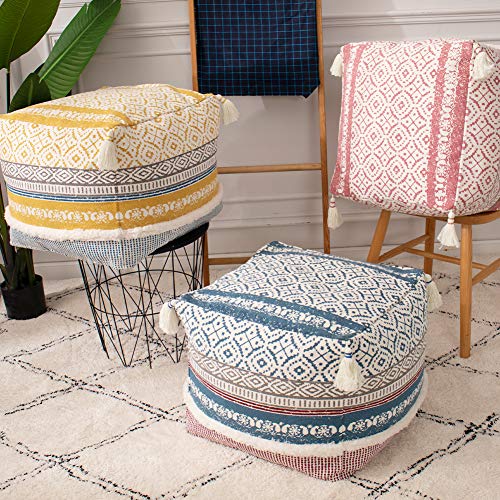 blue page Boho Tufted Decorative Unstuffed Pouf