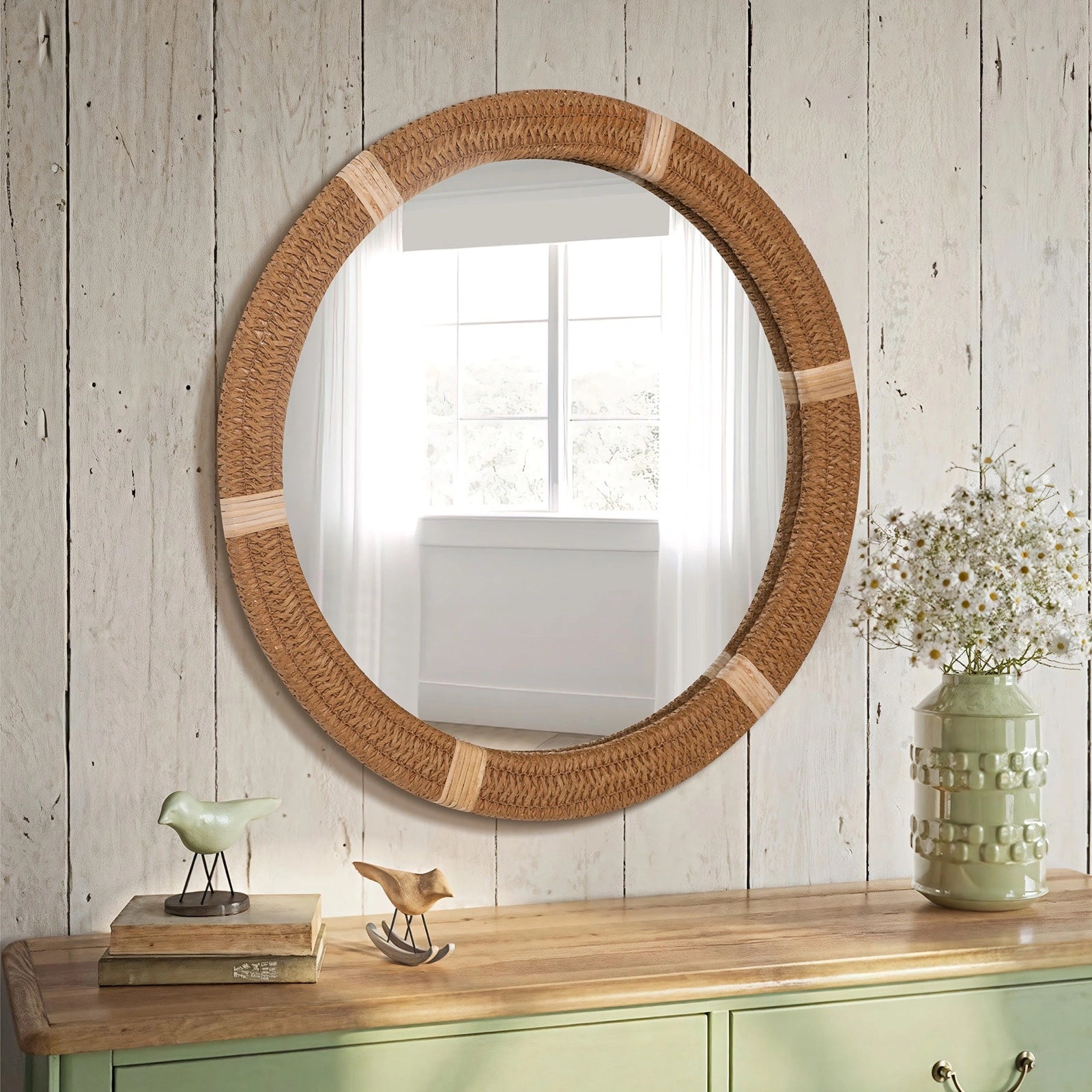 ULIKE Round Rattan Mirror for Wall