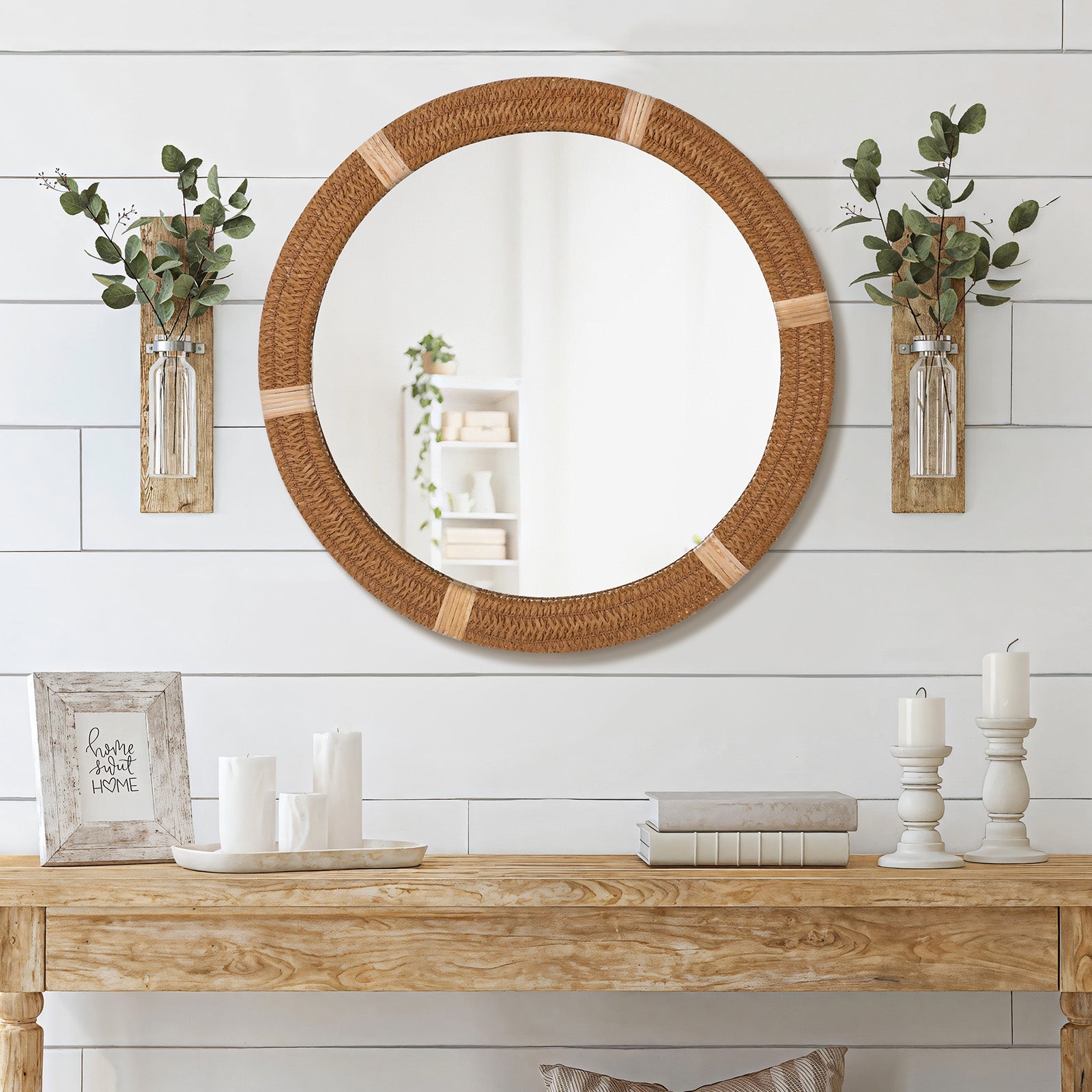 ULIKE Round Rattan Mirror for Wall