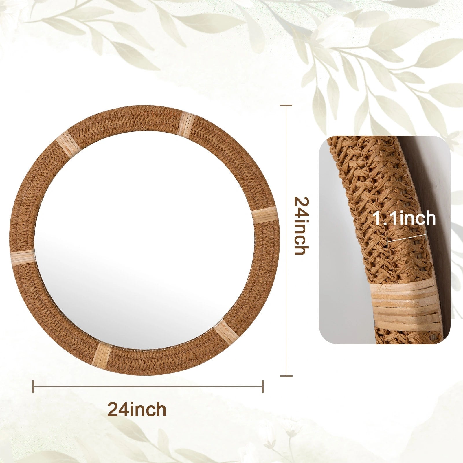 ULIKE Round Rattan Mirror for Wall