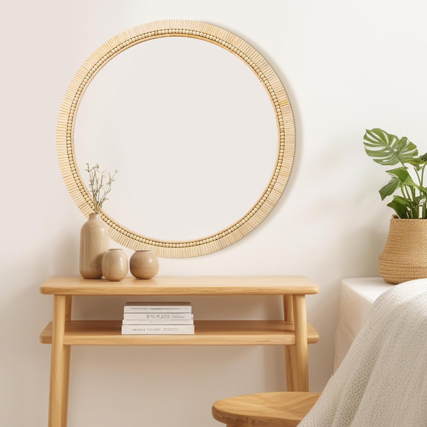 ULIKE Round Rattan Mirror for Bathroom