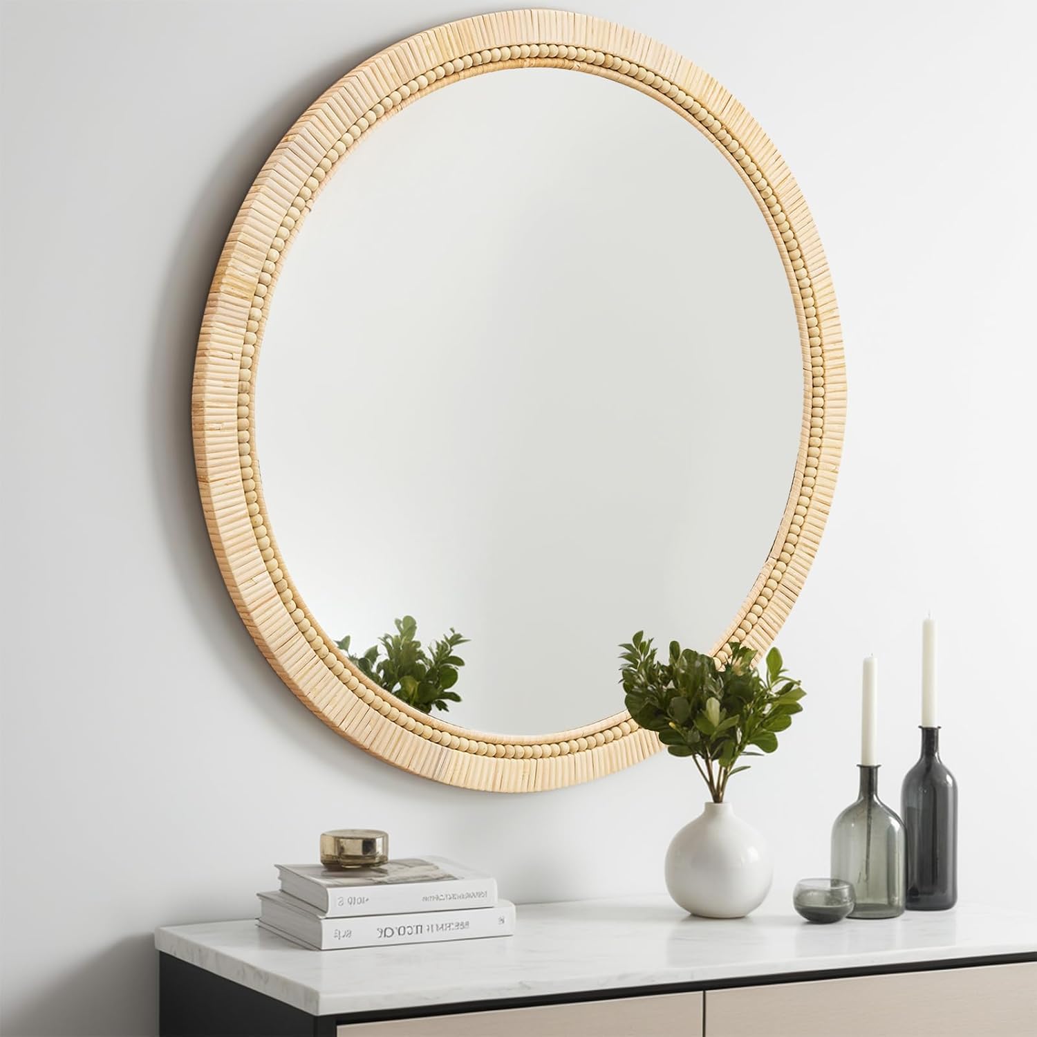 ULIKE Round Rattan Mirror for Bathroom