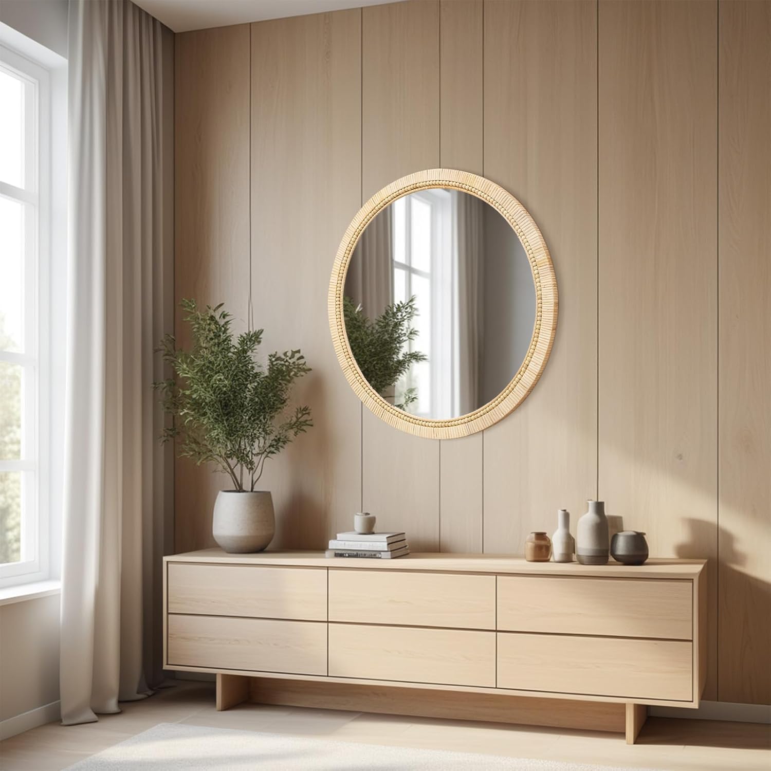 ULIKE Round Rattan Mirror for Bathroom