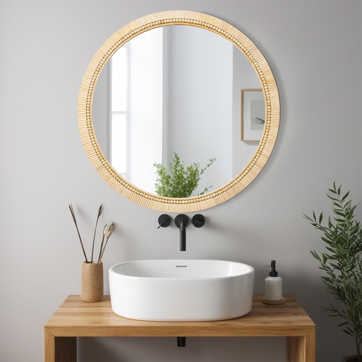 ULIKE Round Rattan Mirror for Bathroom