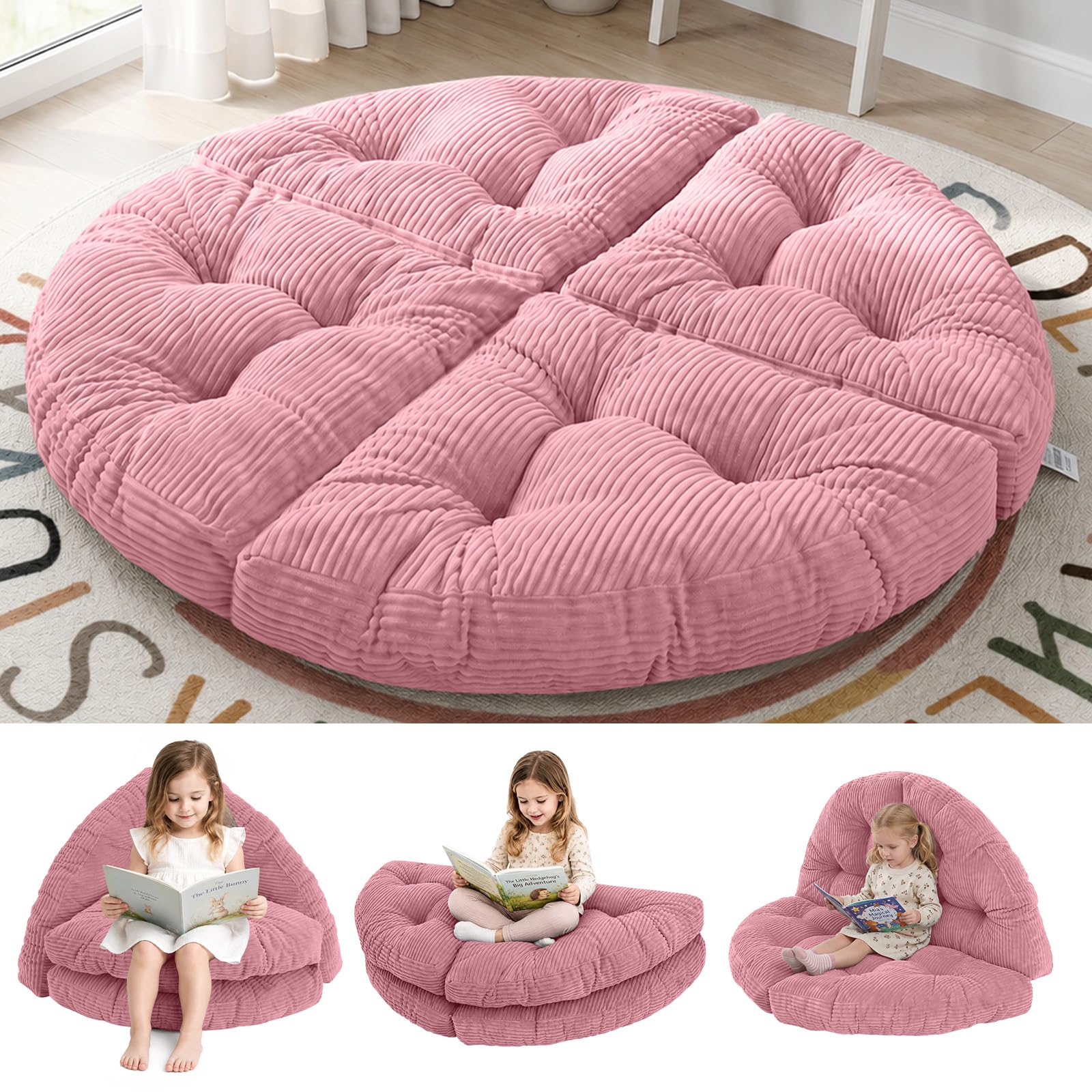 blue page Round Kids Play Mat 5.9 in Thick, 6-in-1 Circle Nursery Rug