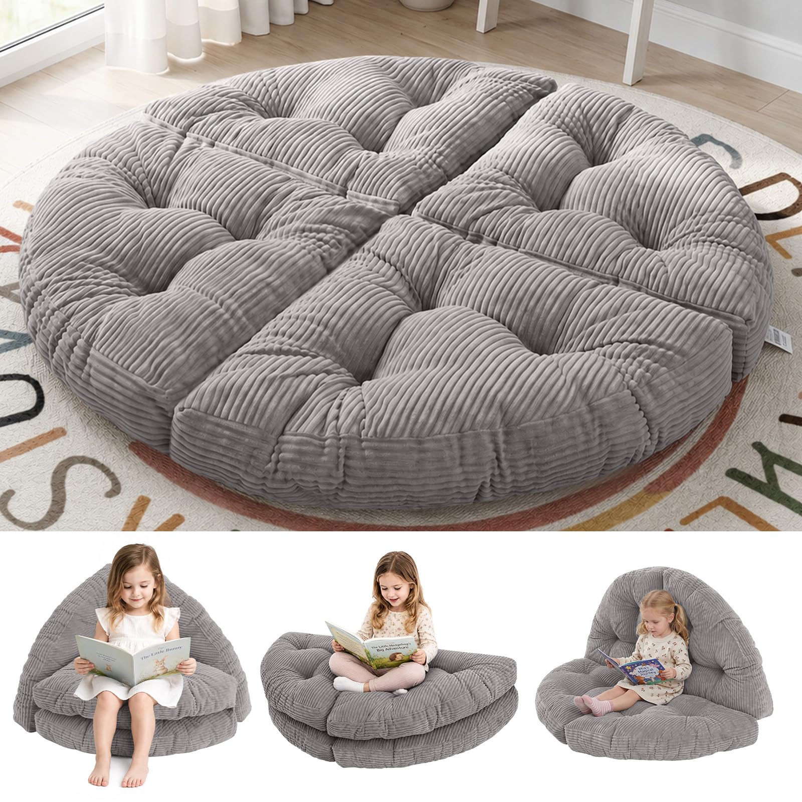 blue page Round Kids Play Mat 5.9 in Thick, 6-in-1 Circle Nursery Rug