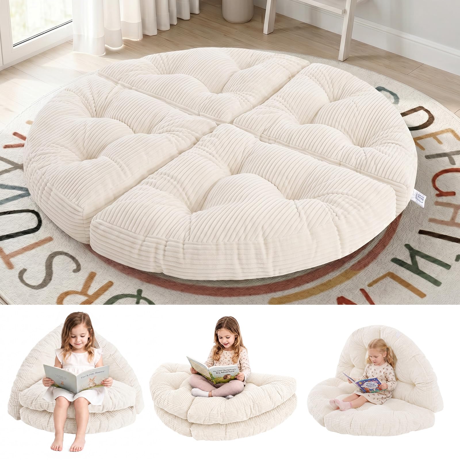 blue page Round Kids Play Mat 5.9 in Thick, 6-in-1 Circle Nursery Rug
